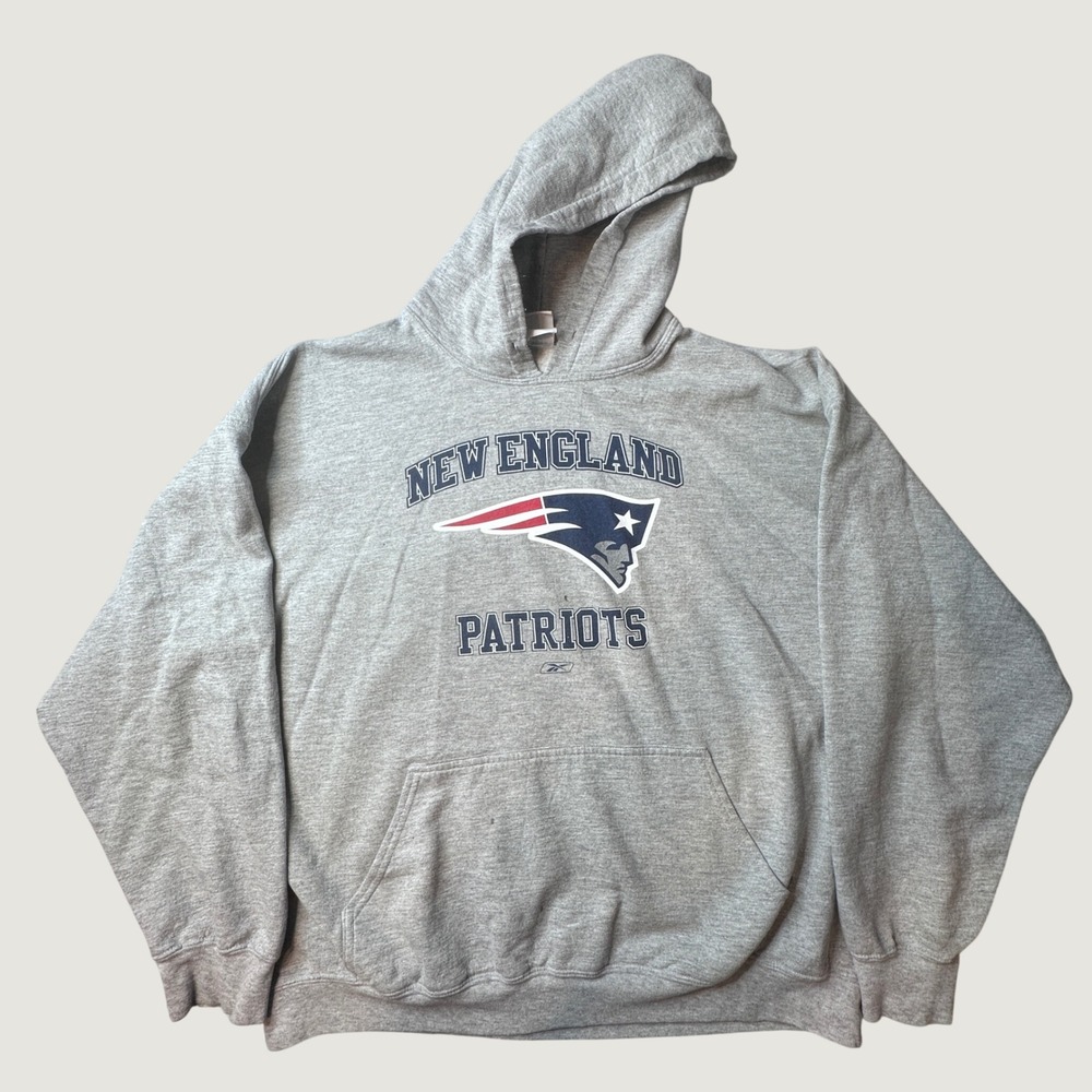 Vintage New England Patriots Hoodie Mens XL Gray NFL Football Reebok FAIR
